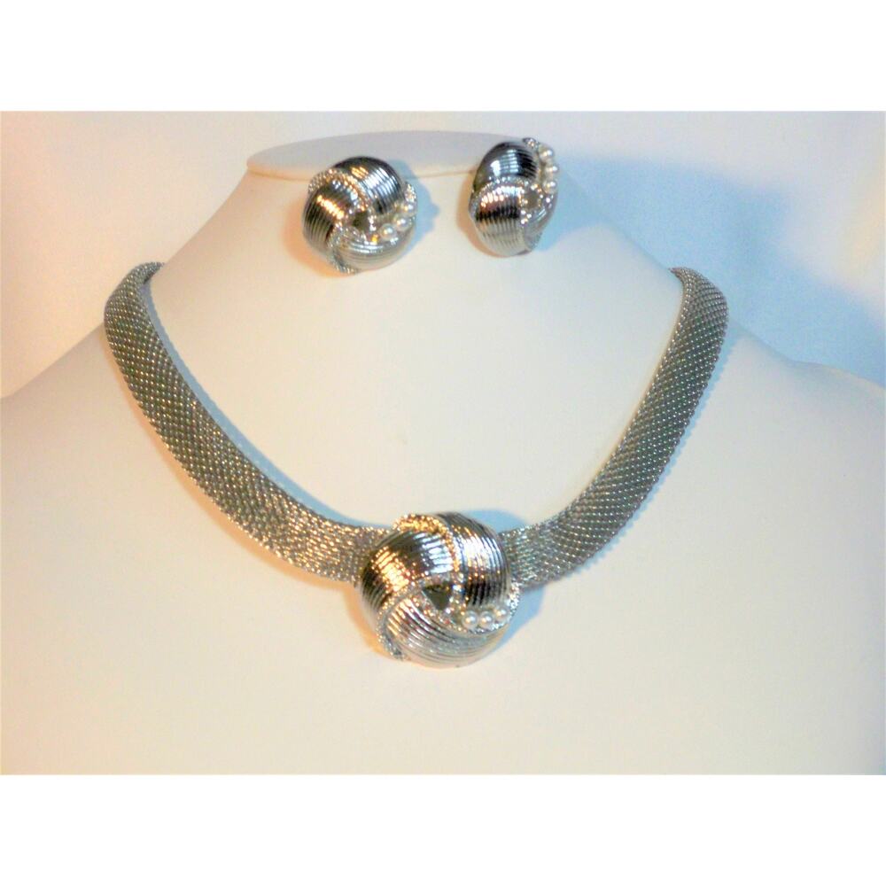 Silver mesh chain 4 pc necklace set, wedding MOB party prom formal necklace